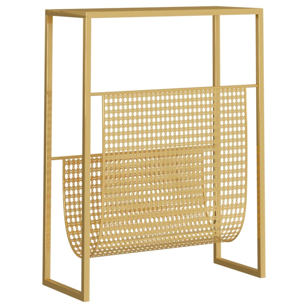 Generisch Stojak na czasopisma Golden 35 x 15 x 45 cm stal | Stabilny, trwały, dużo miejsca na książki, blat stołu do dekoracji, do biura, salonu, sypialni