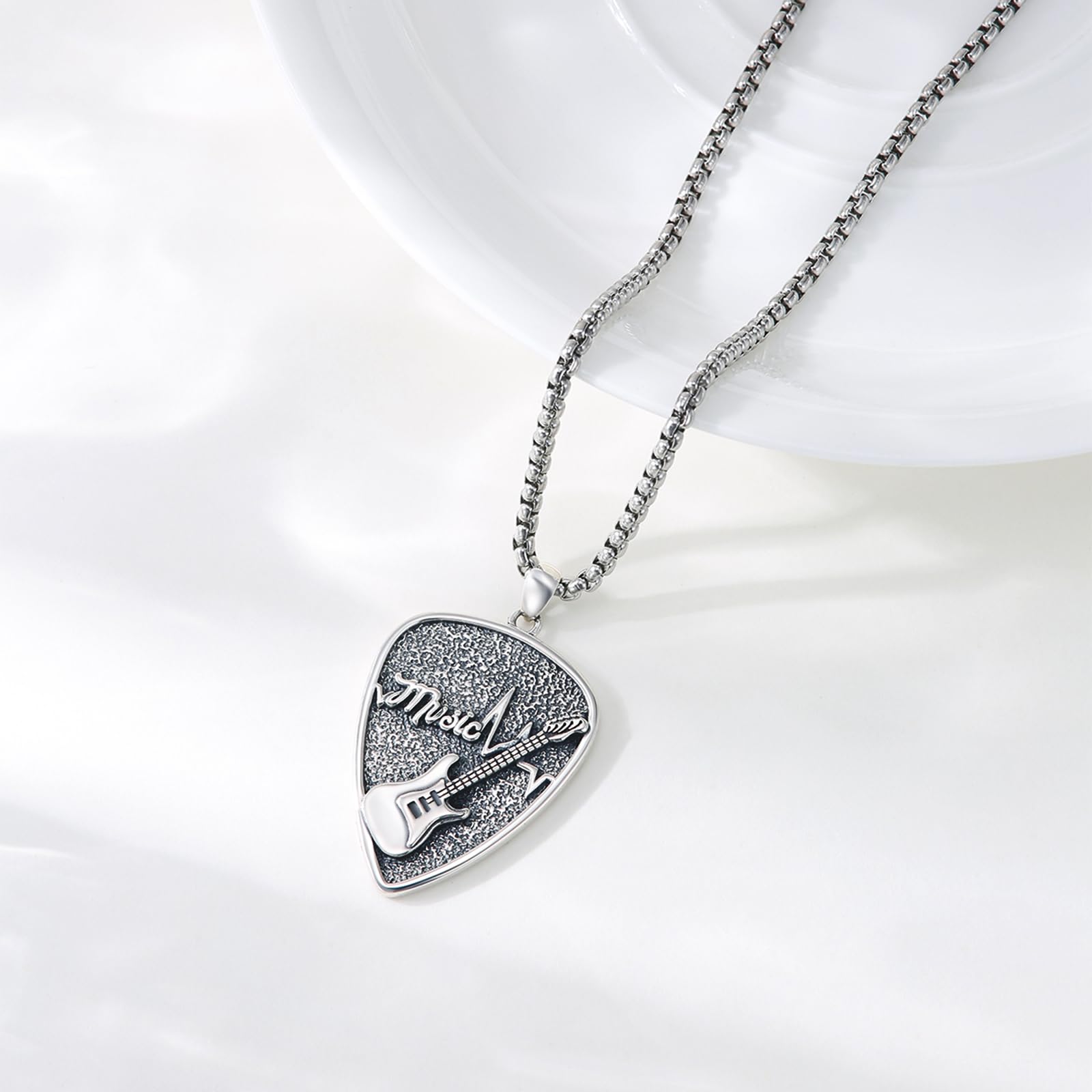 OHAYOO Ciondolo a forma di plettro in argento Sterling per uomo, gioiello rock ispirato alla musica, regalo per chitarristi e amanti della musica