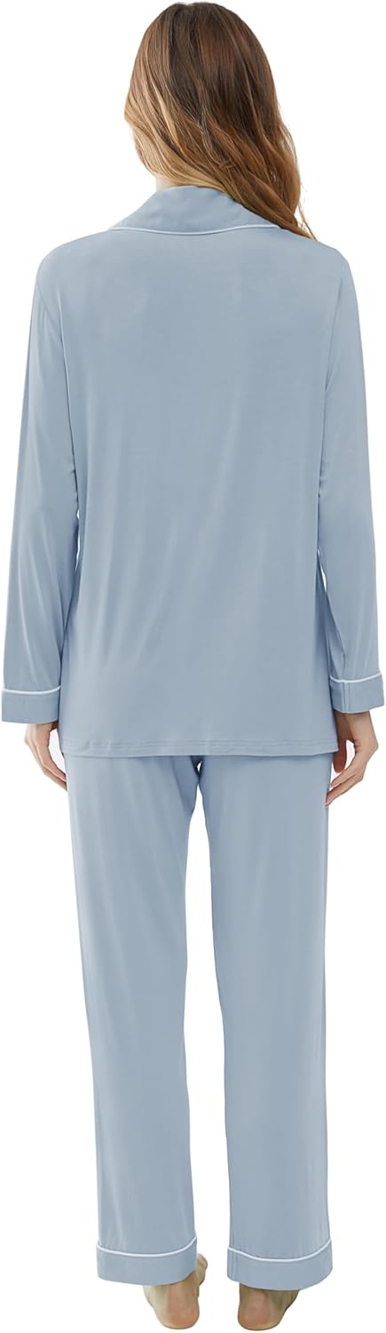 Joyaria Womens Bamboo Viscose Pajama Sets Long Sleeve Button Down Cooling Sleepwear Soft Comfortable Pj Pants Set for Women - Image 4