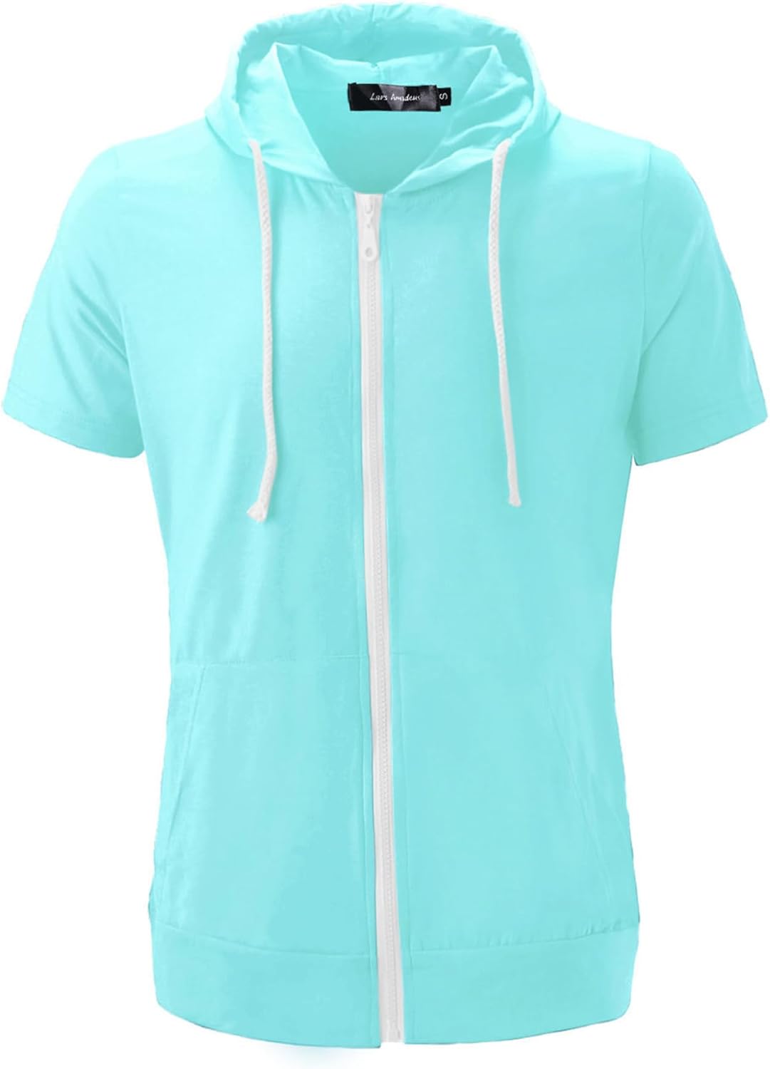 Lars Amadeus Men's Short Sleeve Hoodies Solid Color Zip Up Jackets with Hood