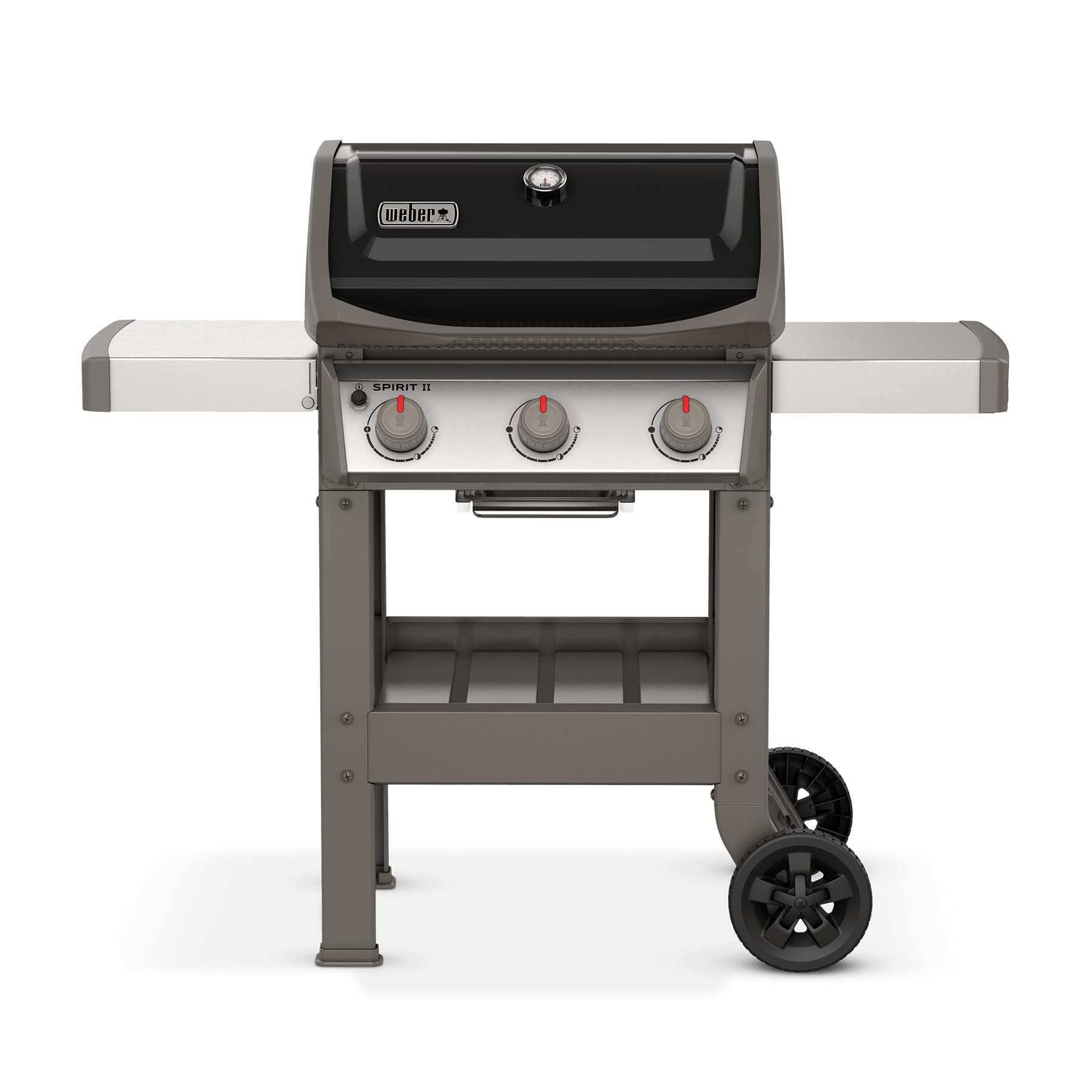 Weber Barbecue a Gas Spirit II E-310/3 bruciatori, Griglie Gourmet BBQ System, Potente Sistema di Cottura GS4, Superficie 60 x 46 cm, Ripiani Laterali integrati e Ganci per Utensili, Nero/Argento