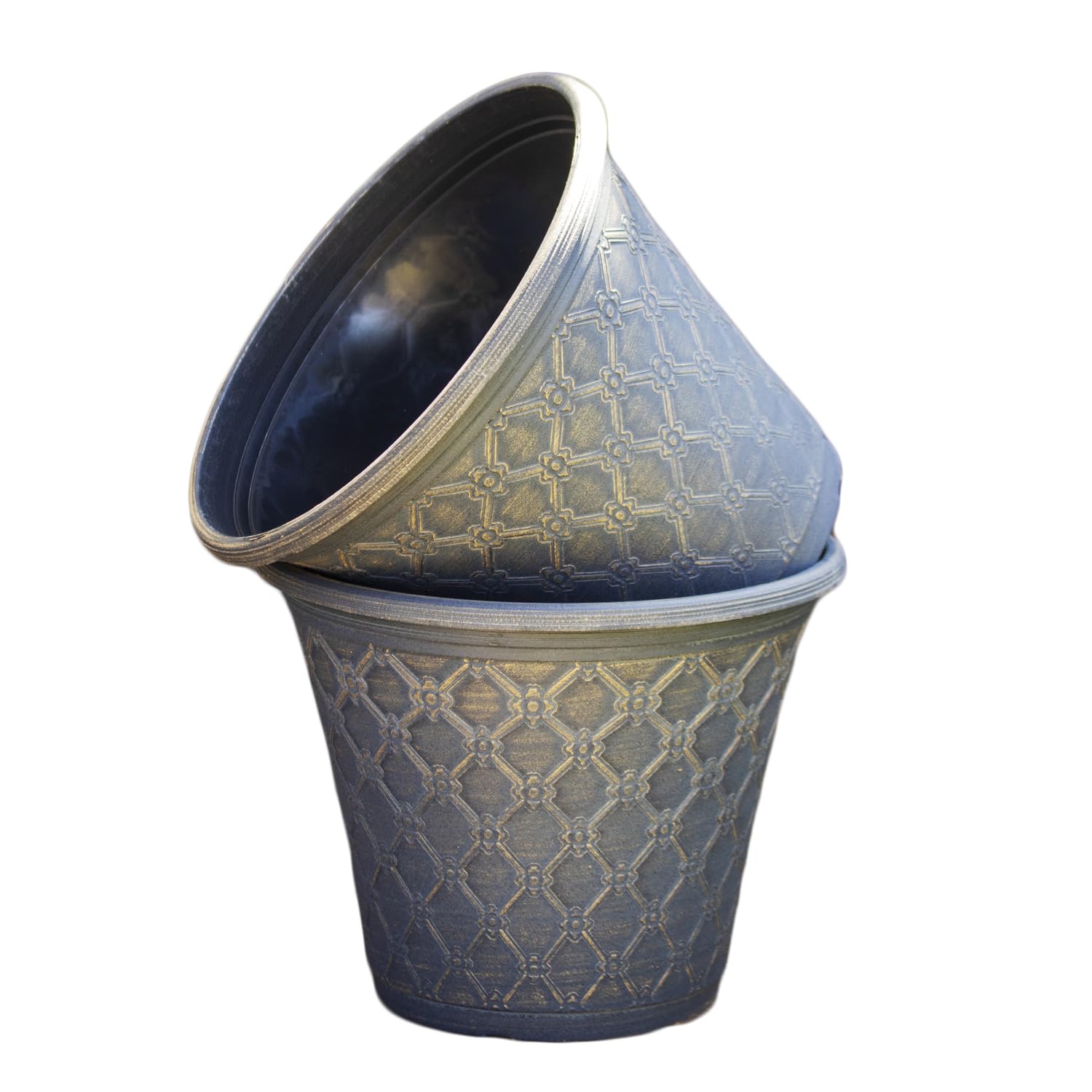Darthome Patina Bronze Lattice Round Planter, Plastic, Bronze, 9.5L, W30cm x H24cm, with Drainage Hole, for Patios and Balconies (2)