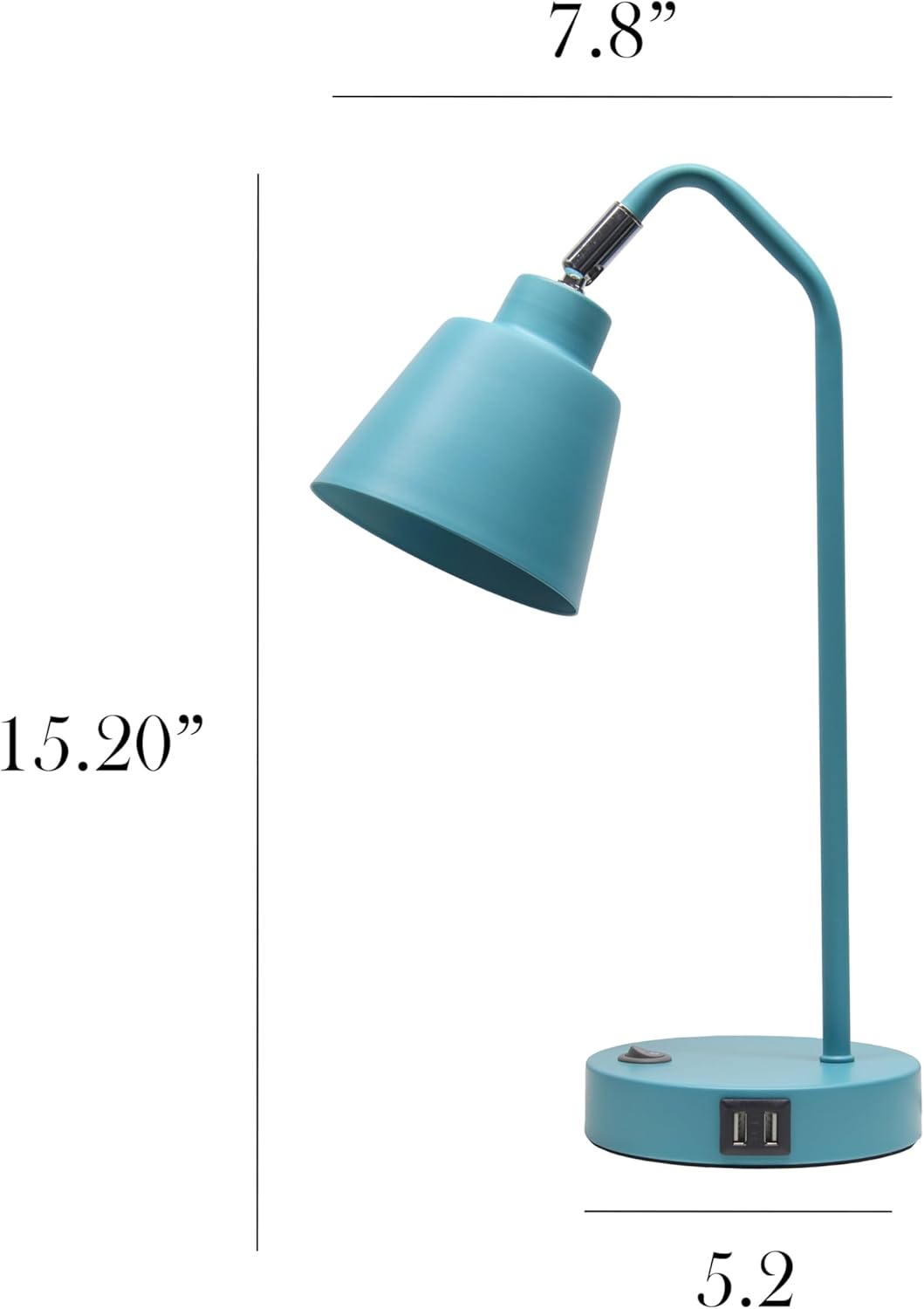 Simple Designs LD1071-CYN 16" Sleek Essentials Adjustable Metal Desk Task Lamp with Dual USB Ports, for Office, Desk, Nightstand, Dorm, Cyan Blue