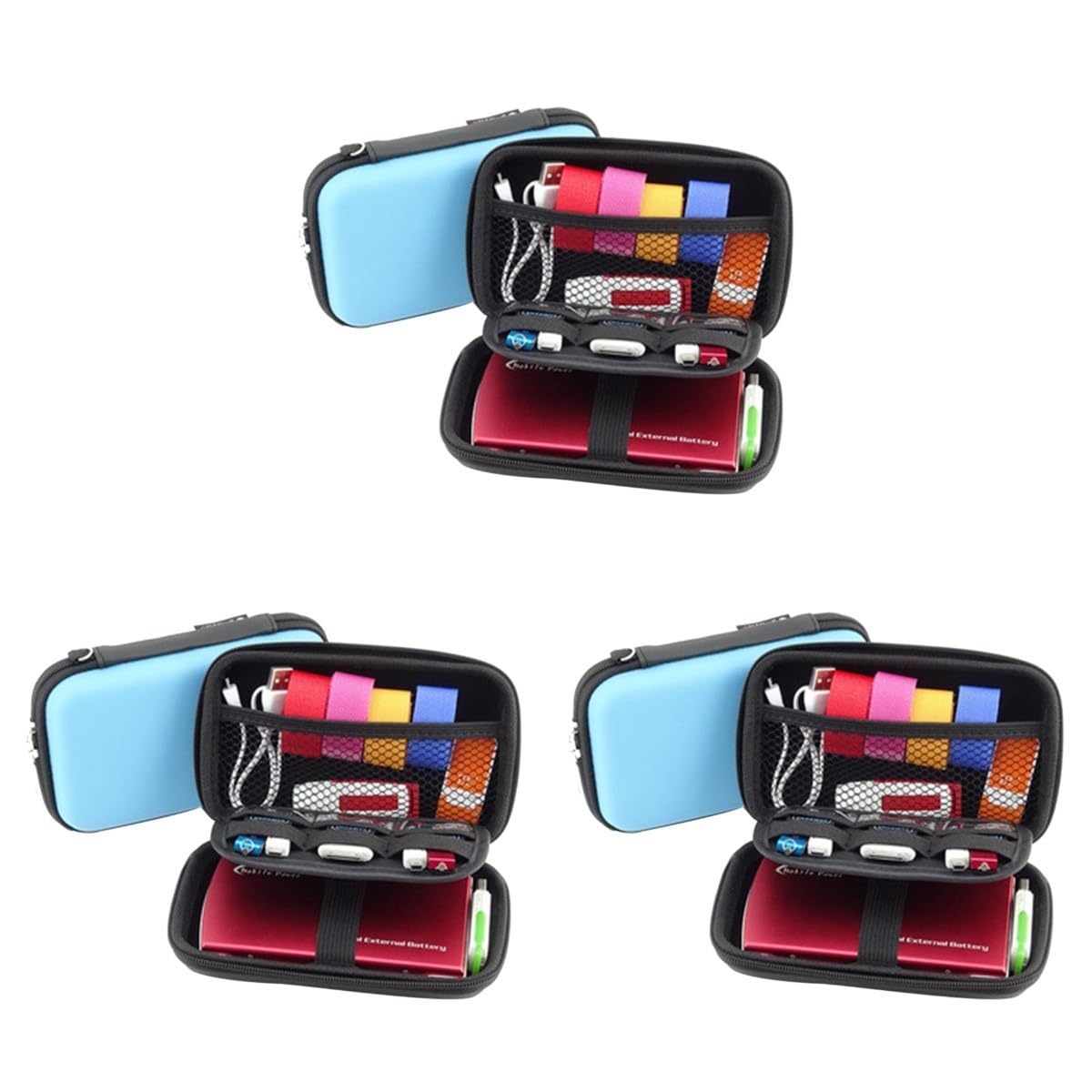 HOMSFOU 3piezas Organizador De Accesorios Electrónicos Bolsa De Viaje Portátil para Cables y Cargadores Estuche De Almacenamiento para Dispositivos Móviles y Accesorios Azul