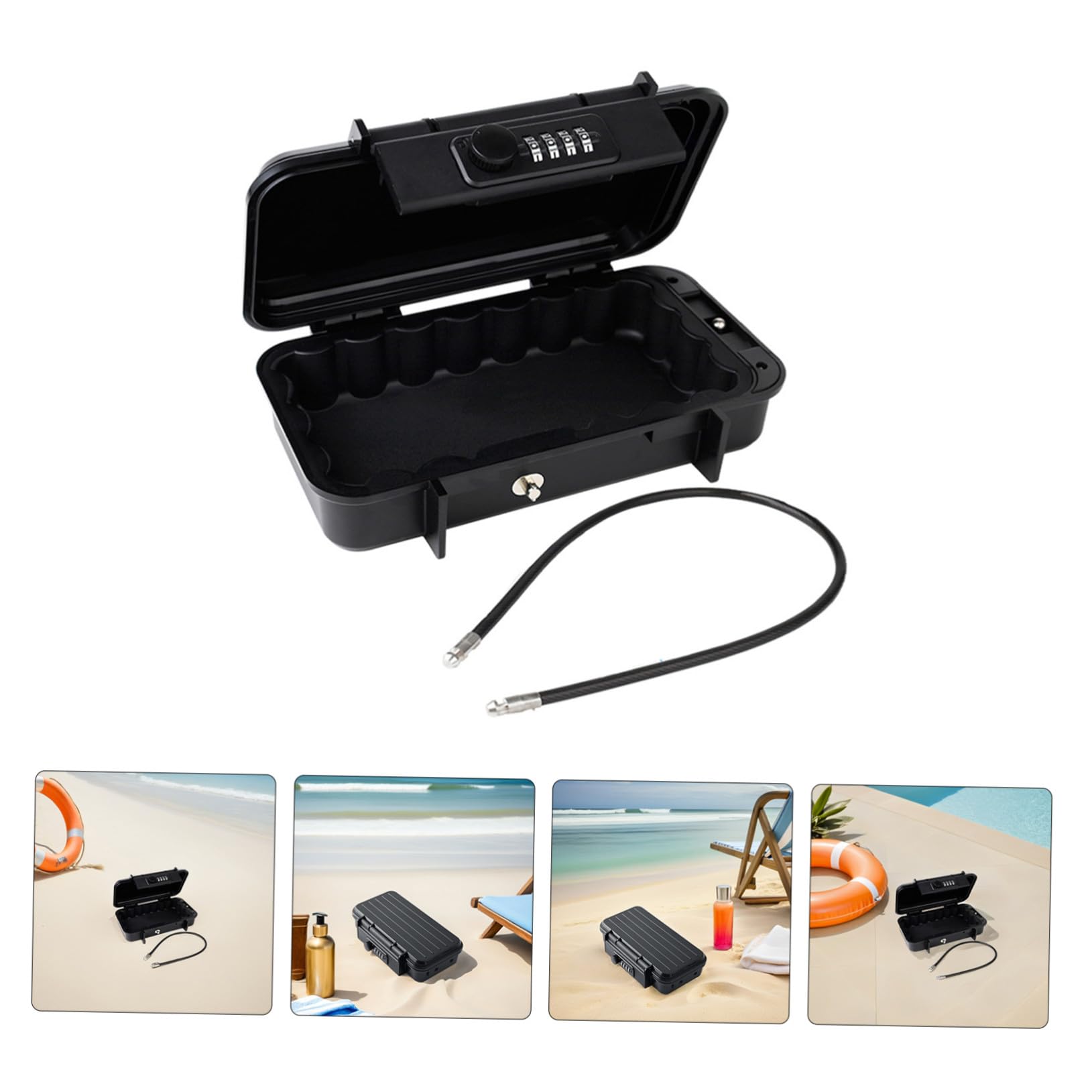 Coffre-fort Portable Noir Câble Acier Amovible, Boîte Étanche