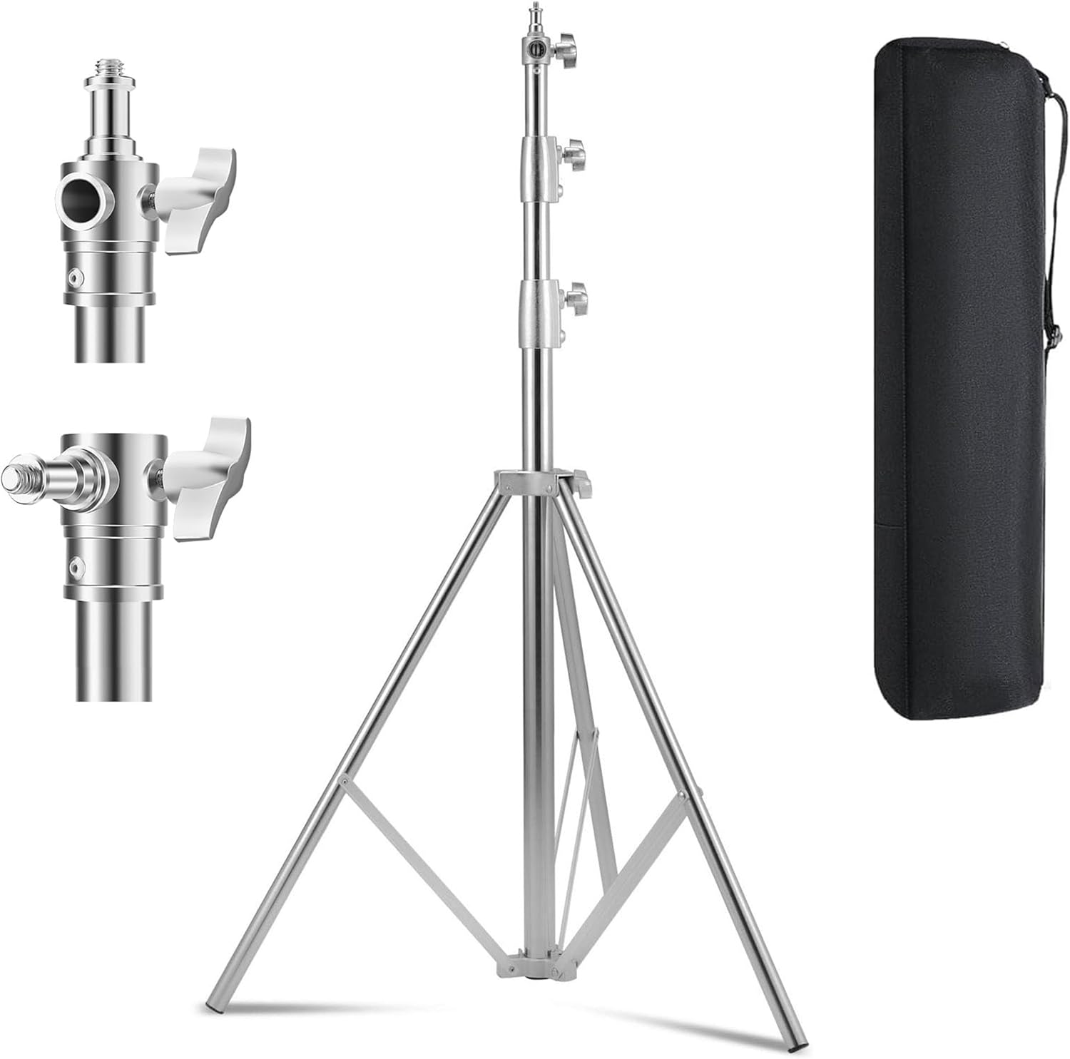 Stainless Steel Heavy Duty Light Stand, 9.2ft/2.8m Spring Cushioned Photography Tripod Stand with 1/4" to 3/8" Screw Adapter and Carrying Bag for Strobe, LED Video Light, Monolight, Softbox