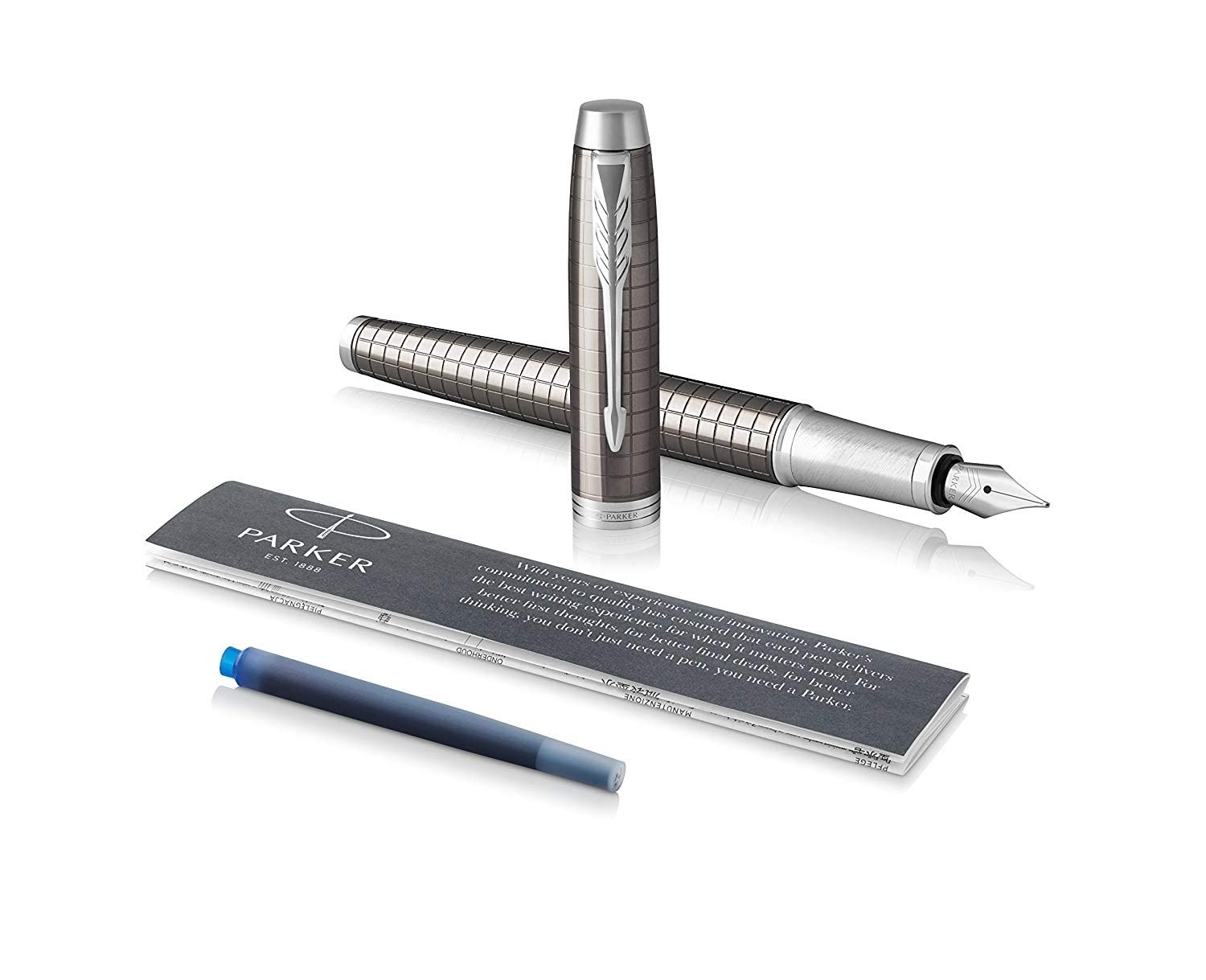 PARKER IM, pluma estilográfica de color café oscuro Premium, con plumín mediano y recambio de tinta azul (1931680)