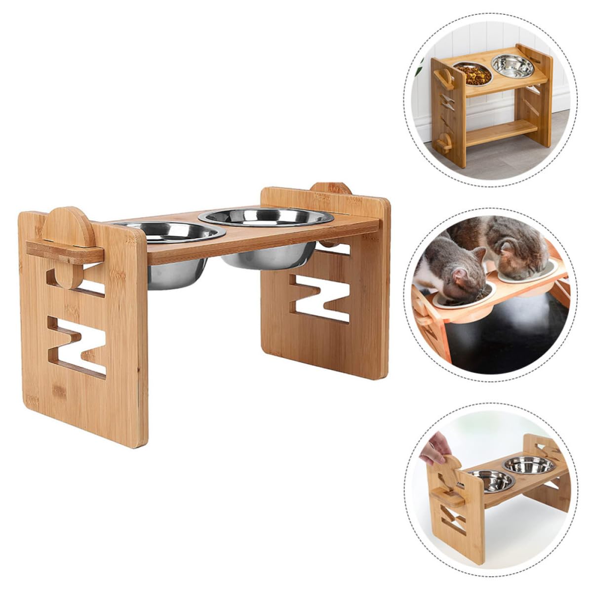 Zerodeko Supporto per Ciotole Cane e Gatto Rialzato, Doppia, Alimentazione Elevata per Protezione del Collo, per Casa, Accessorio Mangiatoia per Animali Domestici, Kaki