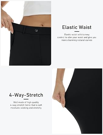 MoFiz Women's Golf Capri Pants Stretch Slim Business Casual Pants Straight Leg Yoga Dress Pants with Pockets Office Slacks