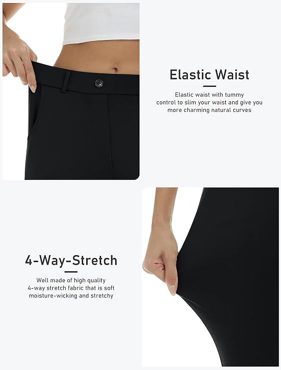 MoFiz Women's Golf Capri Pants Stretch Slim Business Casual Pants Straight Leg Yoga Dress Pants with Pockets Office Slacks