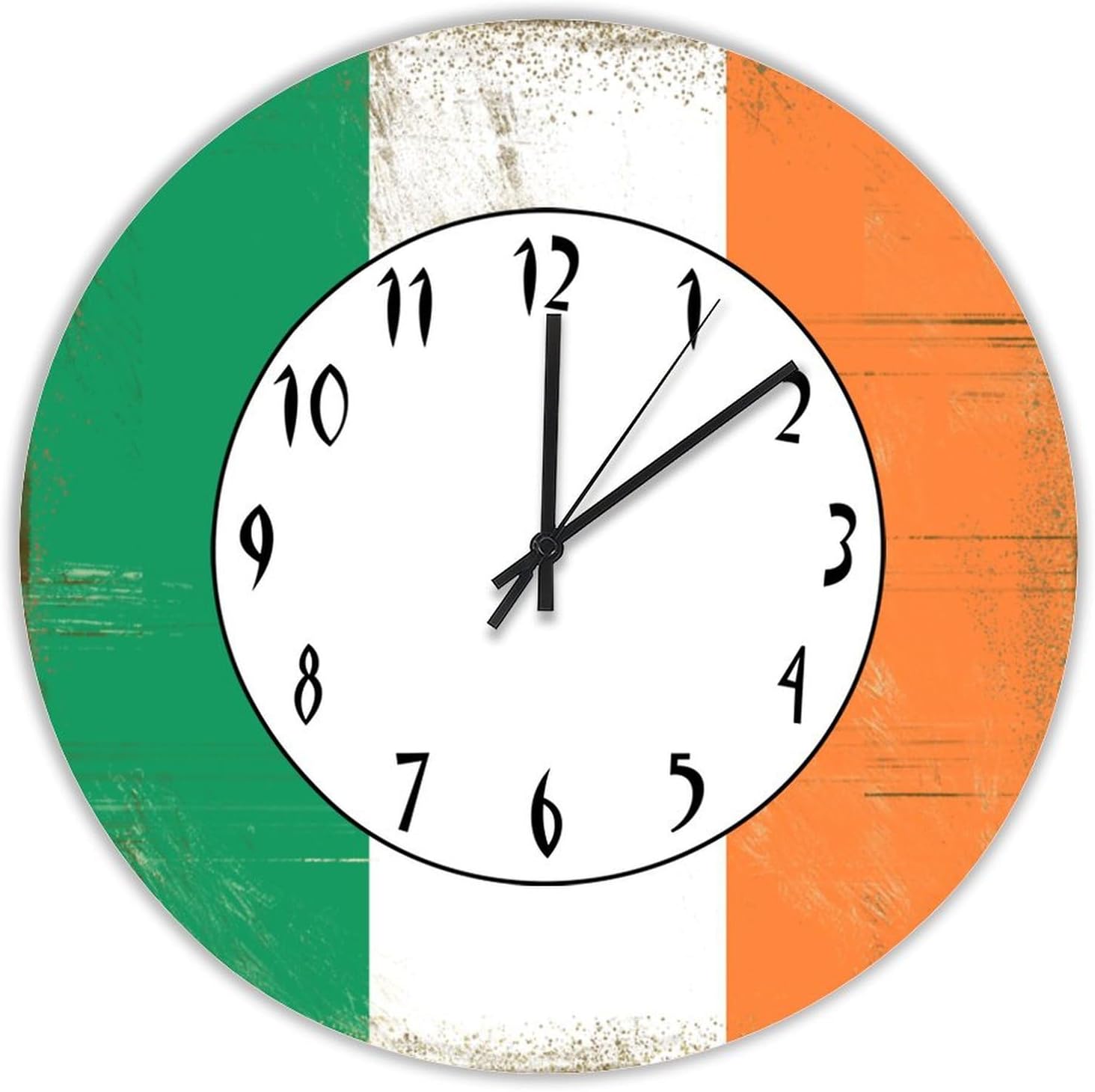 Vintage Ireland National Flag Wall Clock Silent Non Ticking Wooden Clocks Ireland Clock Battery Operated 15in Round Clock, Rustic Clocks Decor for Home Kitchen Office