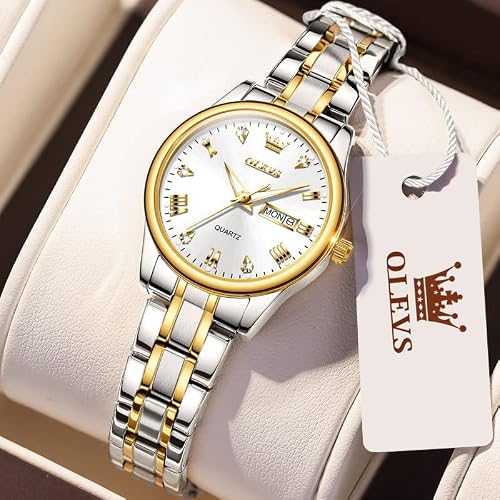 Olevs Women's Watch Diamond White Classic Elegant Dress Wrist Watch Stainless Steel Luminous Waterproof Day Date #TOP2