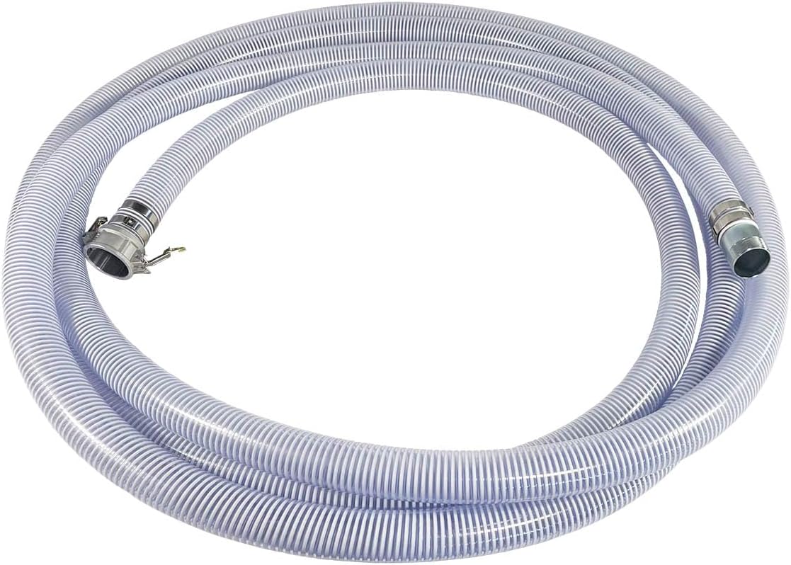 Gloxco 2" Clear PVC Suction Hose Assembly, Female Camlock x Male NPT KC Nipple, 65 PSI, 40' Length