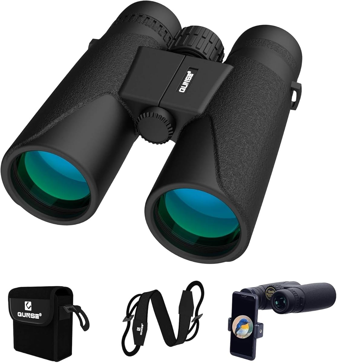 Fernglas 10x42 Kompaktfernglas für Vogelbeobachtung mit Mobiltelefonadapter für Vogelbeobachtung, Reisen, Landschaft, Sternenhimmel, Jagd, Konzerte (Schwarz, 12, x, Millimeter, 42)