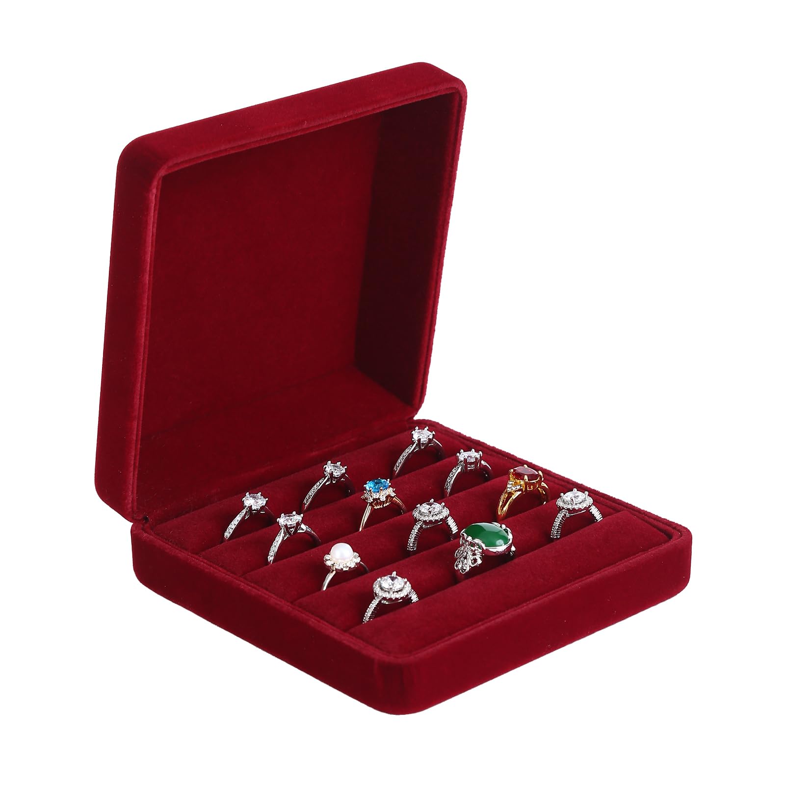 Ring Storage Boxes for Multiple Rings, Velvet Compact and Stylish Travel Jewelry case, Portable Small jewelry Organizer Box Tray Gift for Women, Girl(Red)