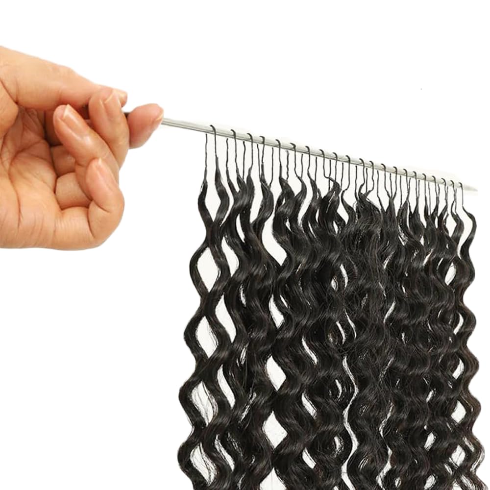 Burmese Curly Feather Crochet Human Hair Extension Unprocessed Menschliches Haar Pre-Separated Knotless 50g 20 Strands 1B Natural Black Color For Women 14 Inch