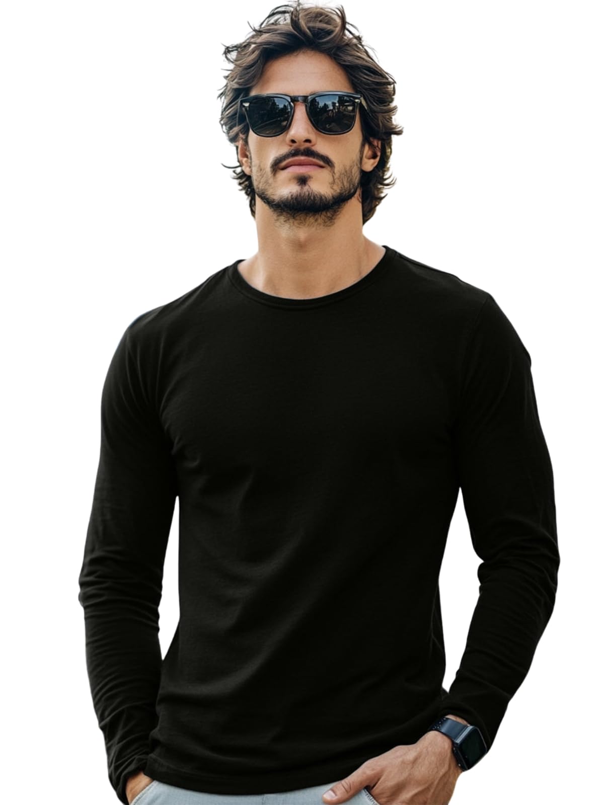 veirdo Pure Cotton Round Neck Regular Fit Solid Full Sleeve T-Shirt for Men & Boys (Available in Black, Cork, Green, Maroon, Navy, Swanwhite & White Color)-picture-35
