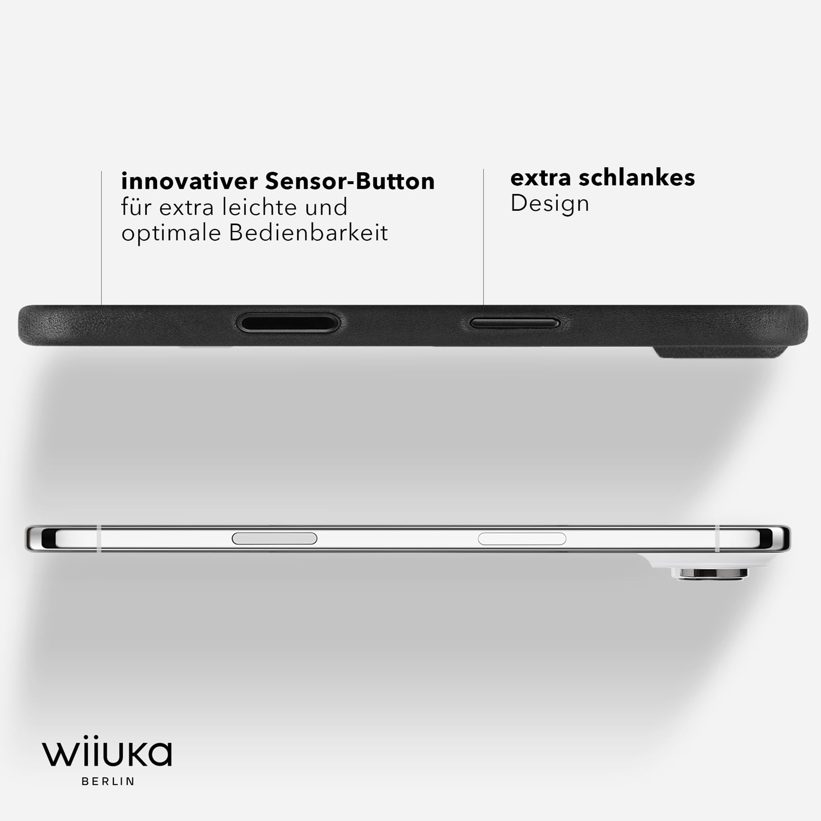 WIIUKA Hülle für iPhone Air, Leder aus Deutschland, Lederhülle extra Dünn, Premium Handyhülle, Case, Qi, skiin More, Vintage Schwarz
