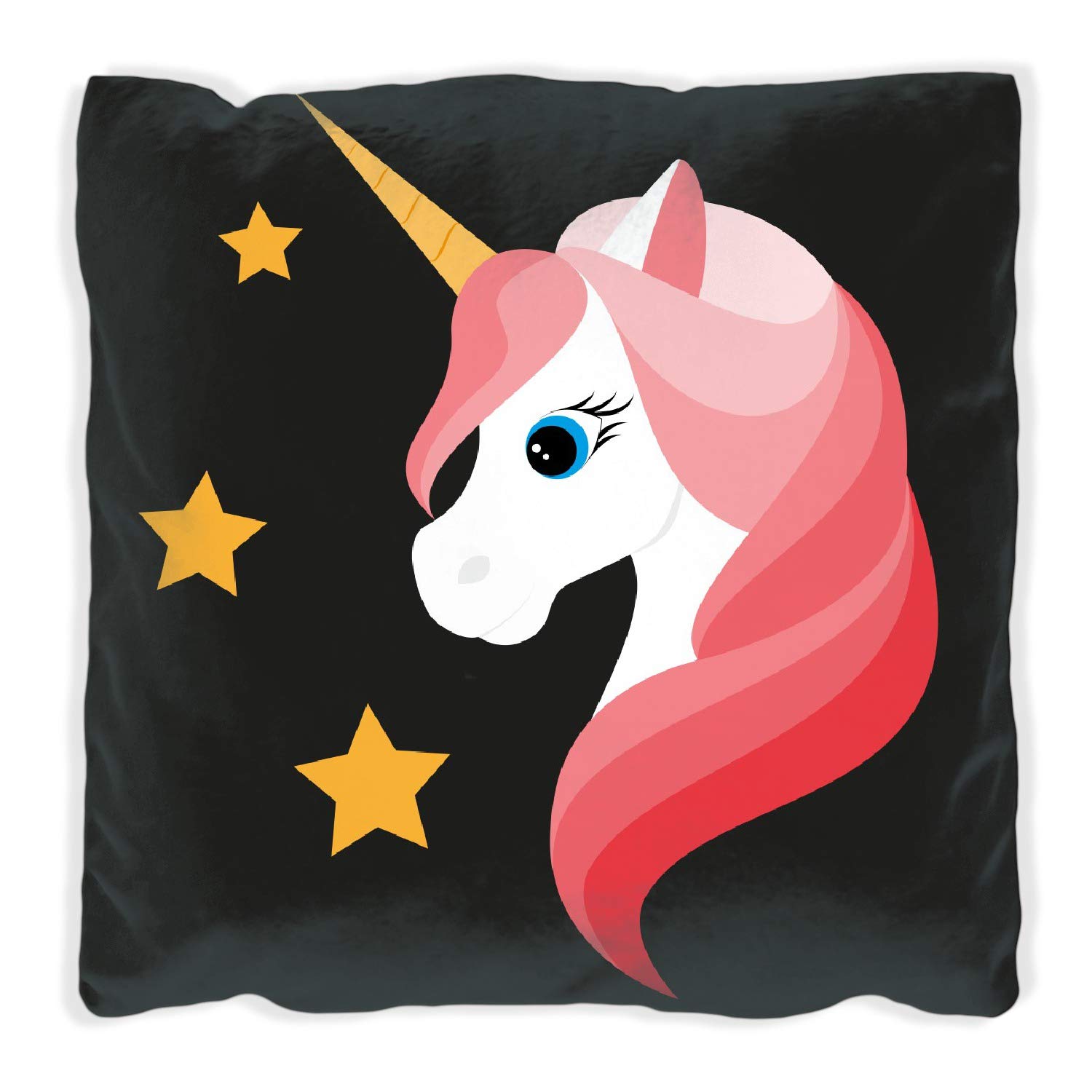 Wallario Dekokissen 40 x 40 cm, Einhorn Muster - Süße rosa Einhörner mit Sternen, beidseitig Bedruckt, Kuschelkissen mit weicher Plüsch-Oberfläche