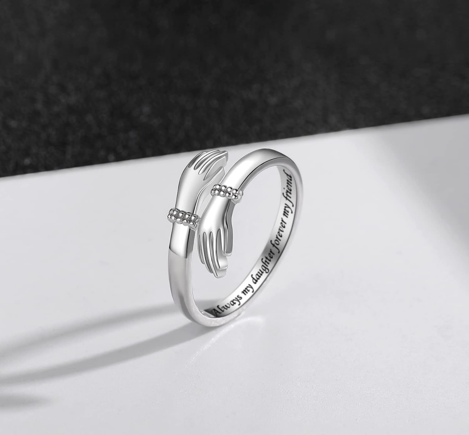 Step Forward Hug Ring for Women Sterling Silver, Adjustable Silver Hand Rings for Her, Birthday Anniversary Christmas Thanksgiving Day Gift Jewelry - Image 4