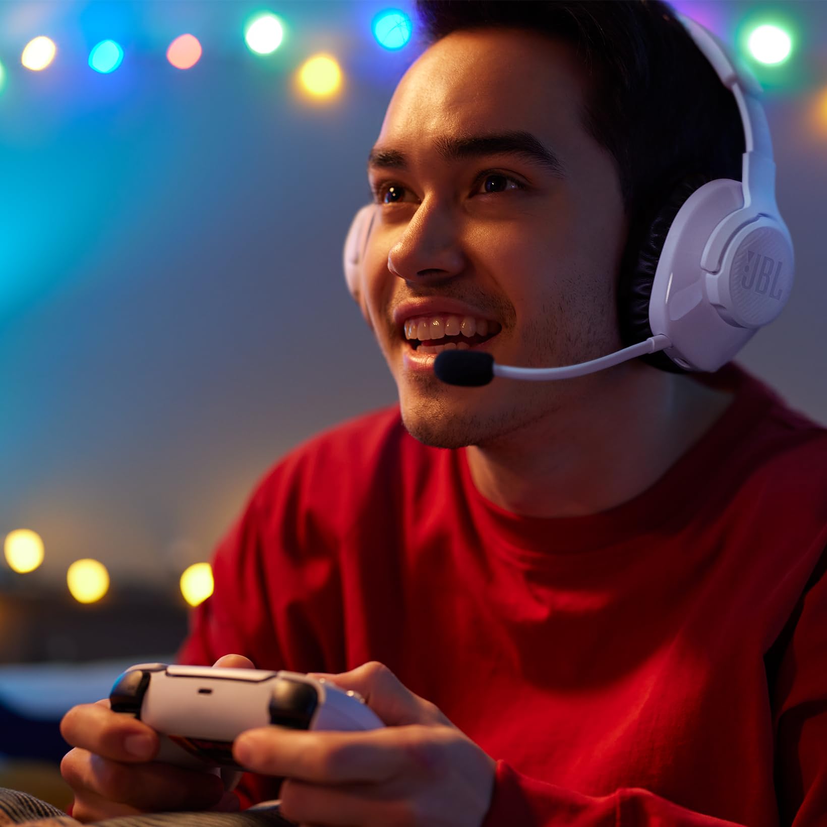 JBL Quantum 360P Cuffie Gaming Wireless Bluetooth PlayStation, Cancellazione Attiva Rumore, Microfono Rimovibile, Audio 3D, Bianco