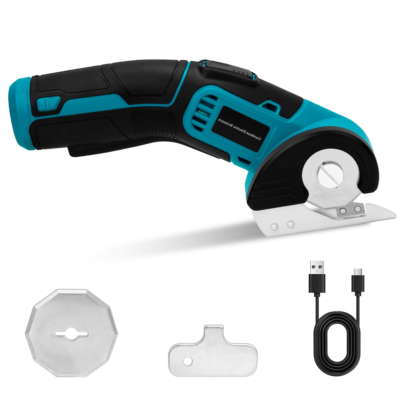 Ciseaux électriques Sans Fil 4V, Cutter Rotatif Avec 2 Lames & Verrouillage De Sécurité, Ciseaux De Couture Rechargeables USB-C Pour Carton, Tissu, Tapis, Cuir Et Feutre