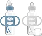 Dr. Brown’s Milestones Narrow Transitional Sippy Bottle with Silicone Handles 8oz 250mL 6m+ Light Blue and Gray 2-Pack