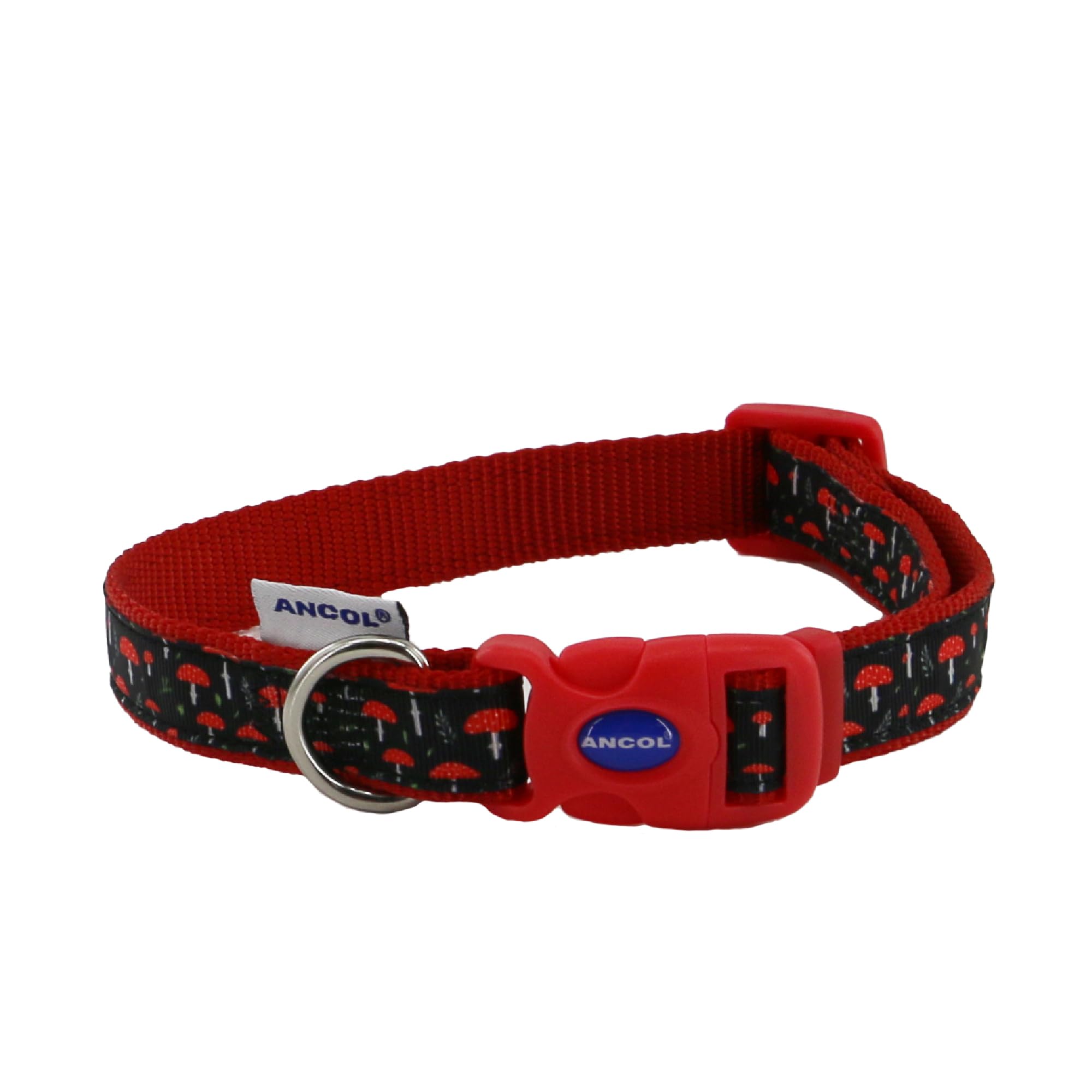 Ancol Mushroom Patterned Strong Hardwearing Nylon Adjustable Dog Collar To Fit Neck 30-50 cm Size 2-5