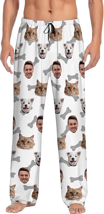 Personalized Pajama Pants With Photo Face Custom Funny Pj Pants For Men Women Pet Dog Cat Christmas Valentines Birthday Gifts