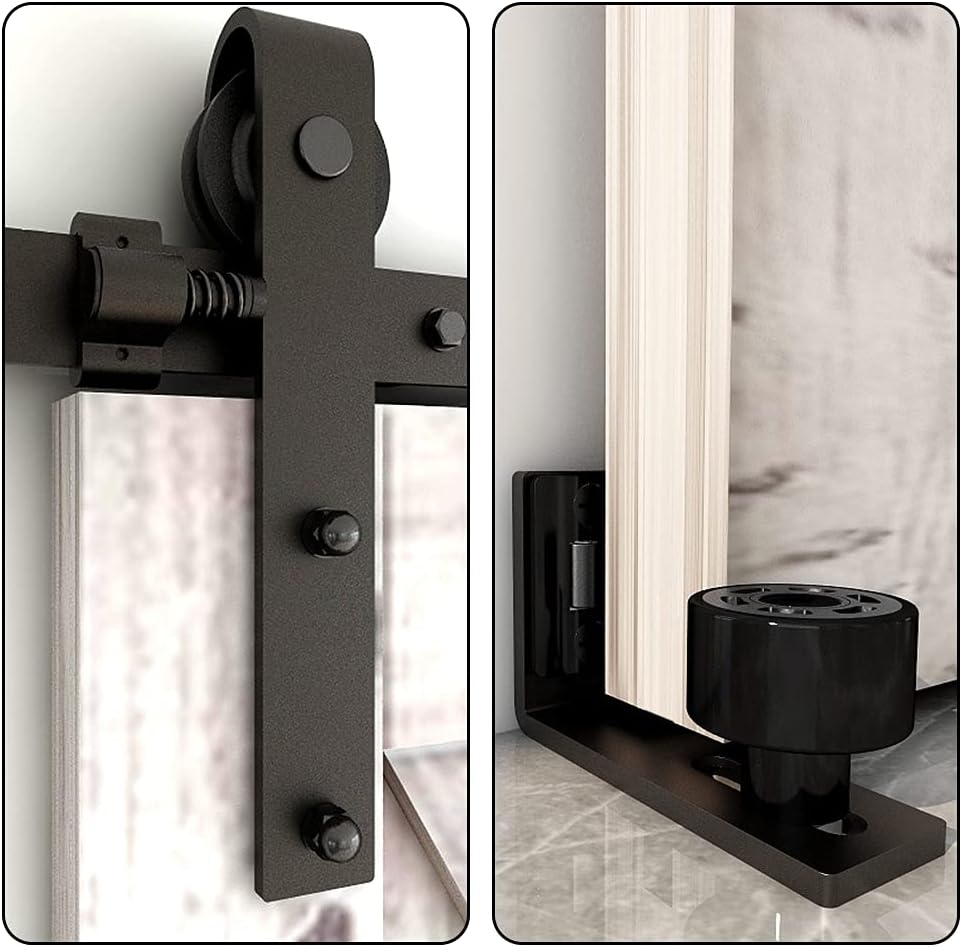 TSMSTSliding Door Rail Kit, Black, Adjustable Floor Guide, Single Door, Metal and Alloy Steel Construction