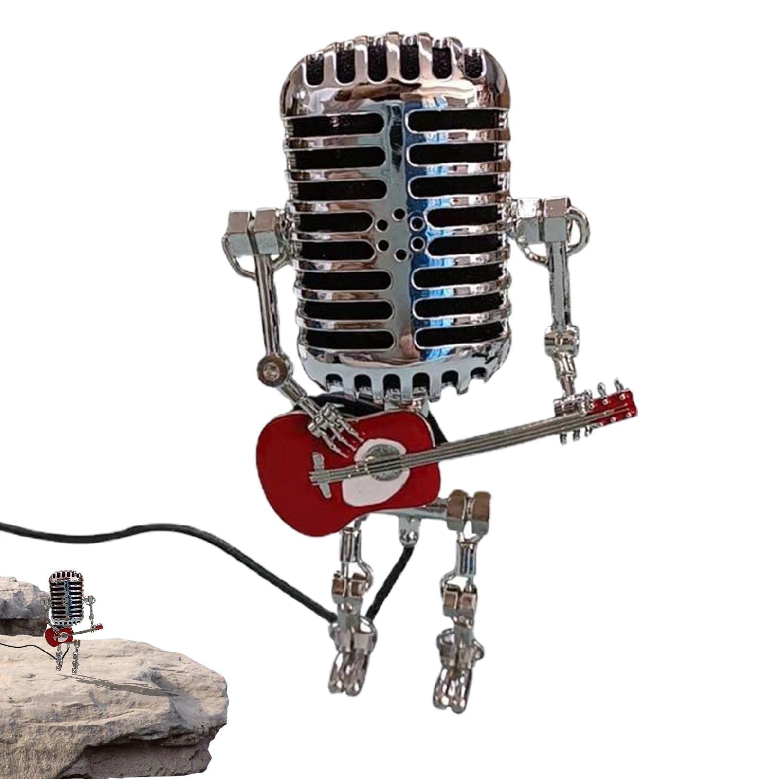 Red Steampunk Table Lamp - Standable Vintage Microphone Guitar Robot Table Lamp Led Bulbs | Sturdy Retro Ornaments, Home, Desk, Bookshelf, Bedside Table