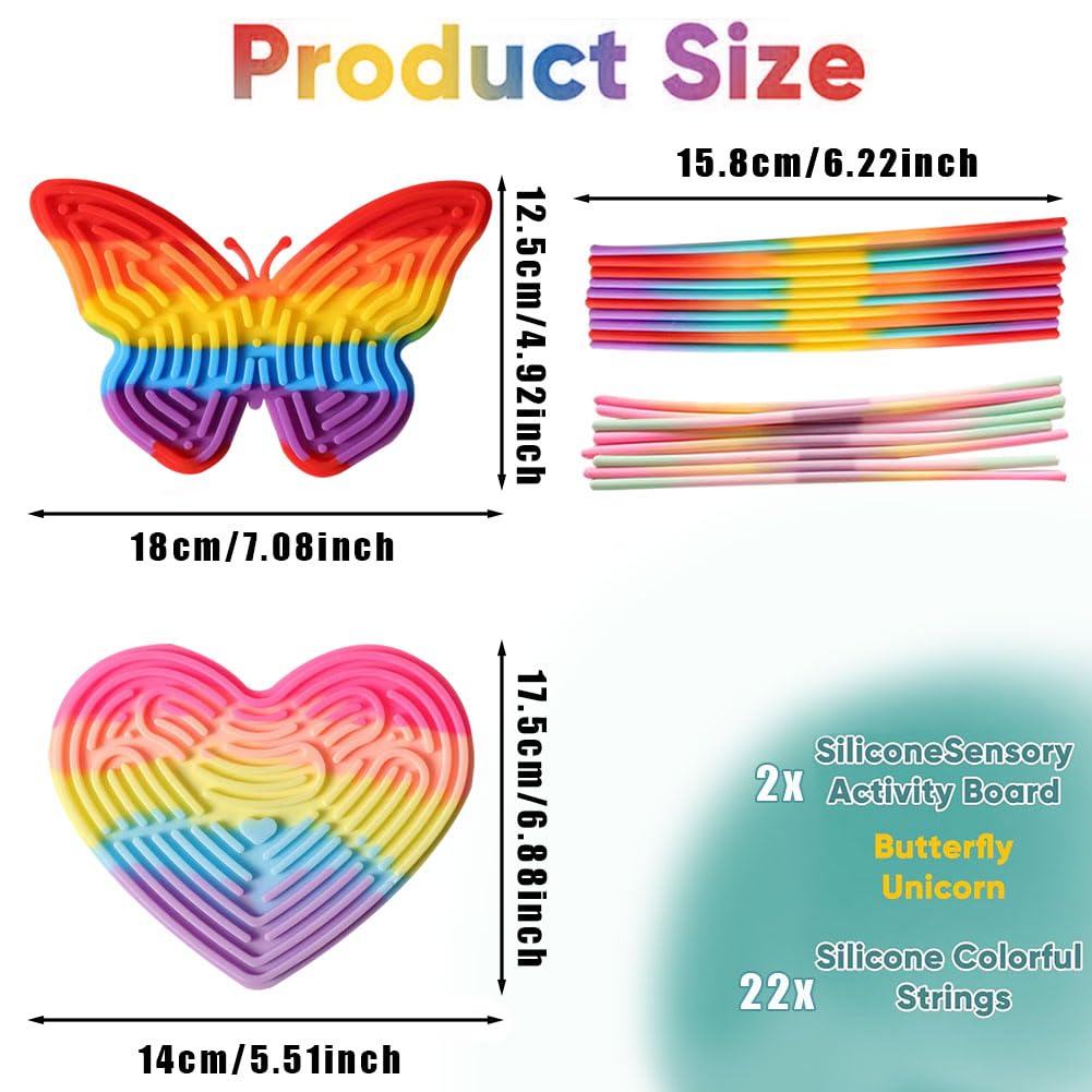 2 Sets Sensory Activity Board,Silicone Fidget Board Toys For Calming Duble Sided Design Kids Busy Board,Calm Down Fidget Toy for Travel Calming Stress - Image 2
