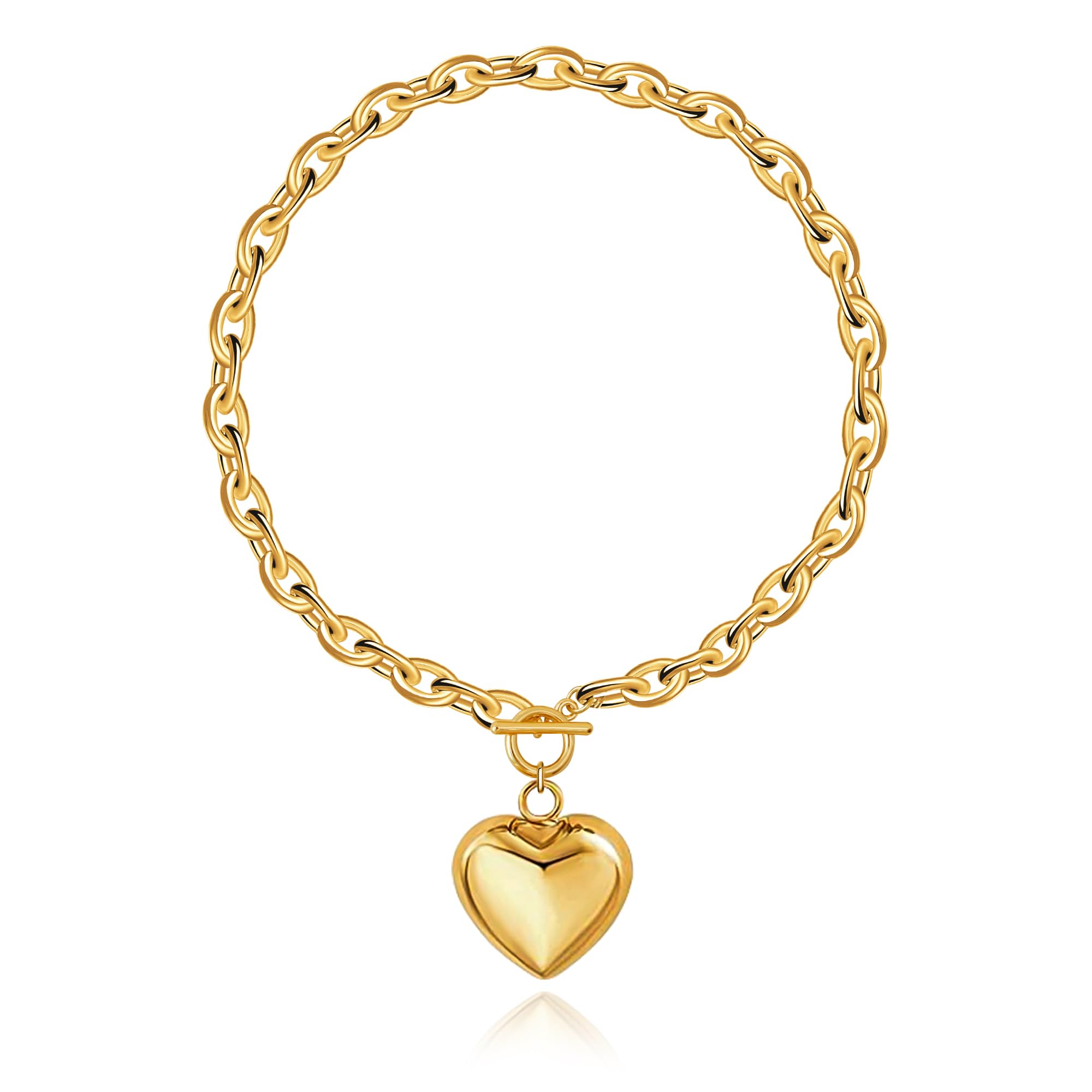 Photo 1 of PEALICIOUS Chunky Heart Necklace, Mothers Day Gifts Gold Heart Necklace Statement Chunky Necklaces for Women Trendy with Toggle Clasp, 14k Gold Charm Puffy Heart Pendant Collar Thick Chain for Summer