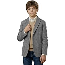 Blazer for Boys Tweed Herringbone Retro Sport Coat Wedding Outfit | Notch Lapel Single Breasted Kids Blazers for Boys, Slim Fit Ring Bearer Formal Dress Clothes, for Party Church School Winter