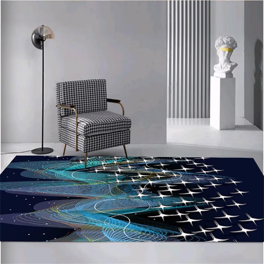 Tapis pour enfants et grand salon bleu lavable motif floral abstrait 160x230