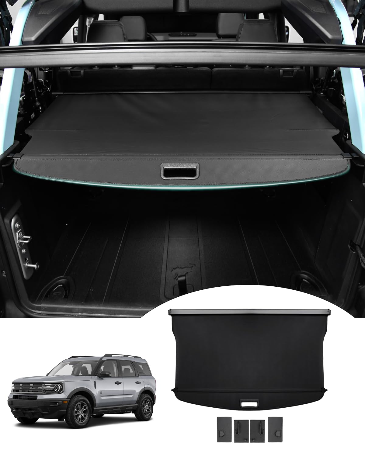 Photo 1 of Powerty Cargo Cover Compatible with Ford Bronco 4-Door SOFT Hard TOP 2021 2022 2023 2024 Accessories Trunk Cover Retractable Trunk Cover Security Shielding Shade Punch-Free (Not for Bronco Sport)