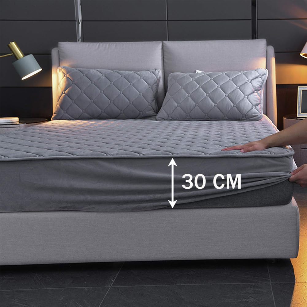 Spannbettlaken -Dick Warm - LuxuriöSer Gesteppter Matratzenschoner - Passend FüR Matratzen In StandardgrößE - Unglaublich Weich, Atmungsaktiv Und Hypoallergen - Design Anthrazit 120x200cm+30cm