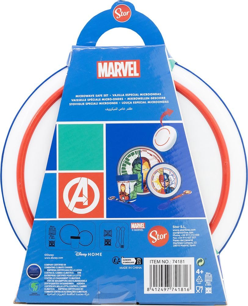 Set De Couverts Bébé Marvel Avengers | 5 Pièces Plastique, Assiettes, Gobelet, Fourchette, Cuillère