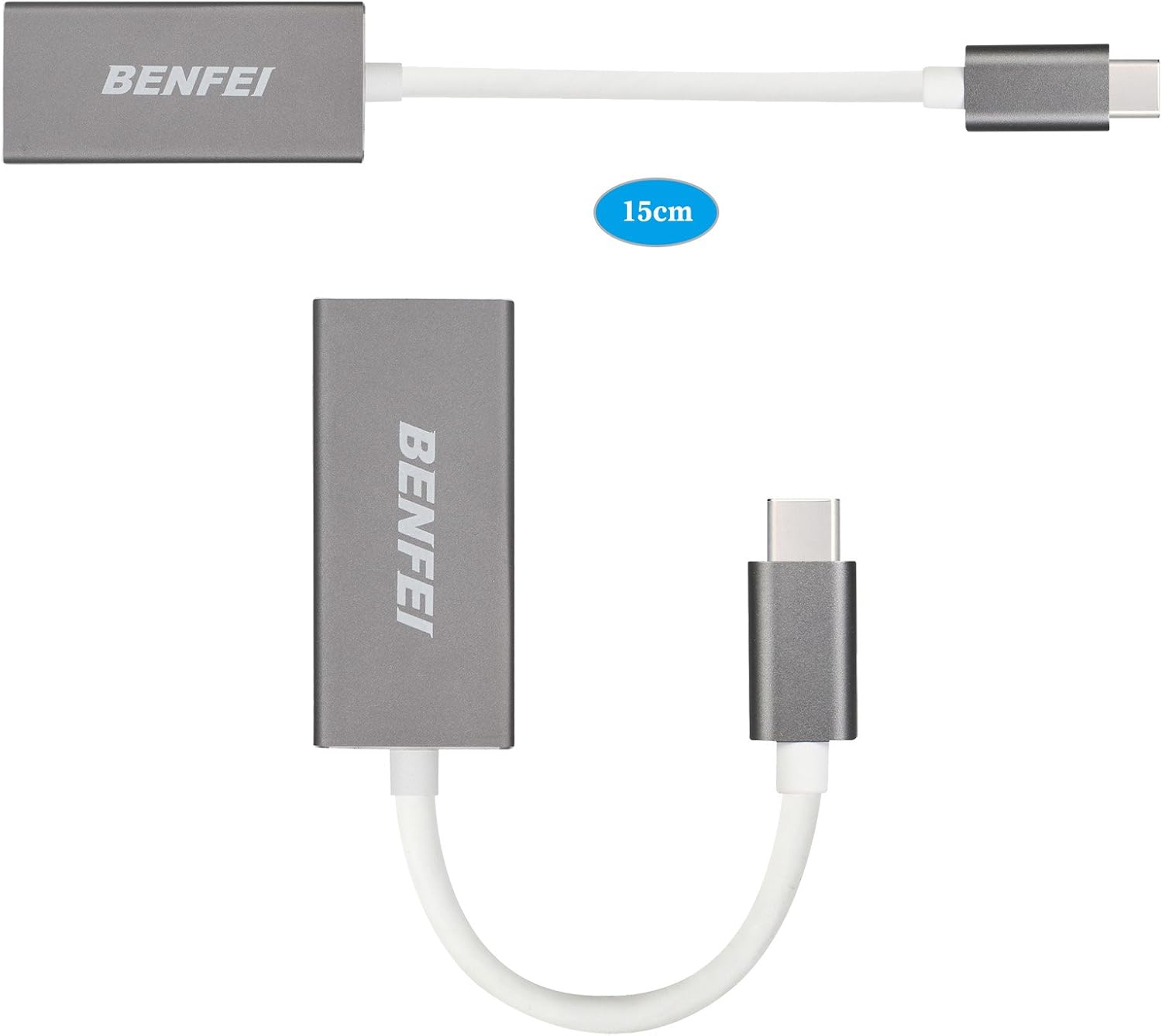 USB-C (Thunderbolt 3) to DisplayPort 4K@60Hz Adapter, Benfei USB Type C to DisplayPort/Dp Male to Female Converter for MacBook Pro 2015/2016, ChromeBook Pixel Grey
