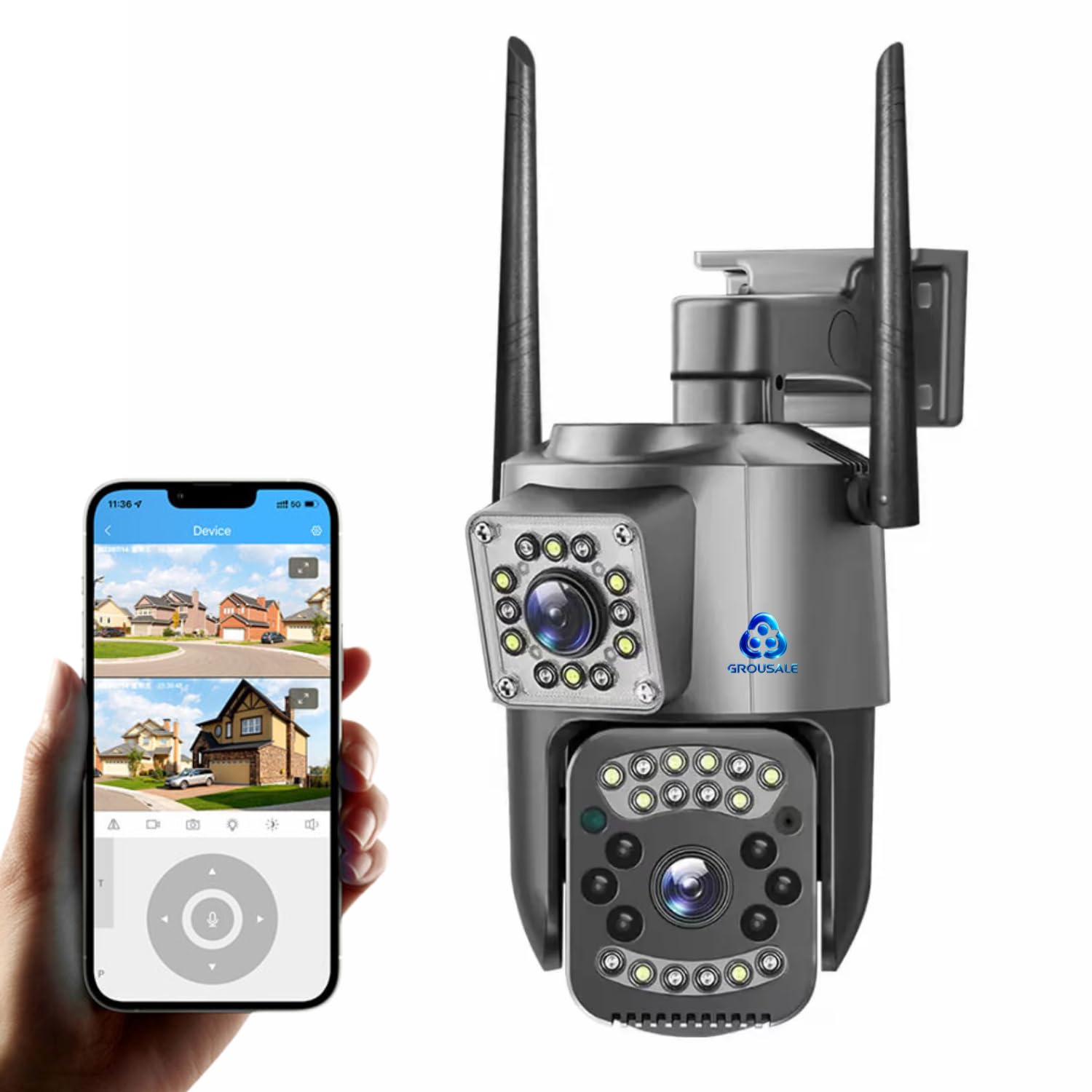 5+5mp 4g sim cctv camera outdoor | 2-lens dual screen | works without wifi | color night vision | ai motion alert | ip66 weatherproof