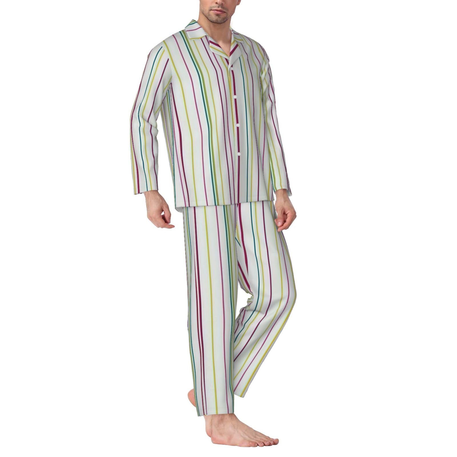 A righe. Stampa Uomo Manica Lunga Pigiama Set Sleepwear Due Pezzi Casa Viaggio Outfit Lounge Pantaloni
