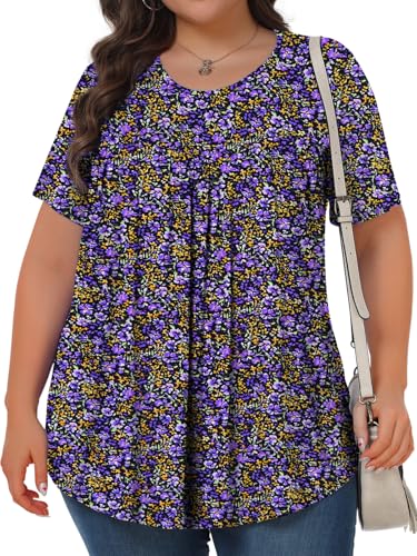 Image of Tencede Womens Plus Size Tops Tunic Short Sleeve Crew Neck Shirts Casual Soft Blouse 1X-5X