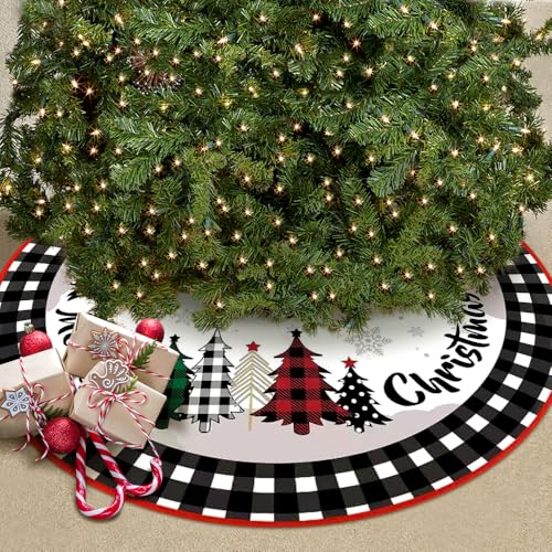 Falda Arbol Navidad 120cm,Pie de Arbol de Navidad Redondo Peluche Corto,para Fiesta de año Nuevo Vacaciones en Casa Decoración(Negro)