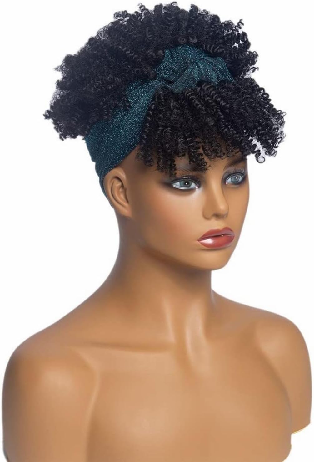 Short Green Twist Crochet Braided Headband Afro Wig with Headband Attached Black Curly Wrap Wigs