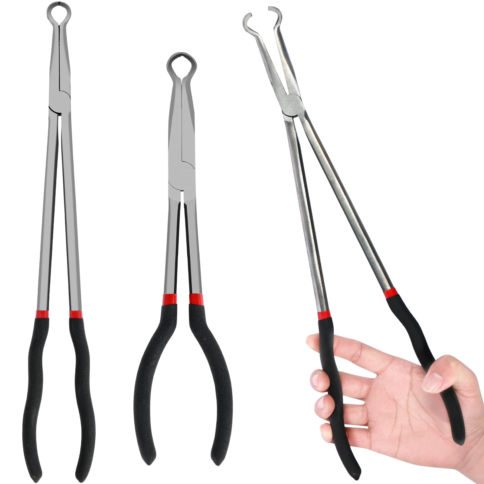 2Pcs Electrical Disconnect Pliers - 11in & 16in, Long Spark Plug Removal Pliers for Electrical Connectors & Cooling Hose Clips