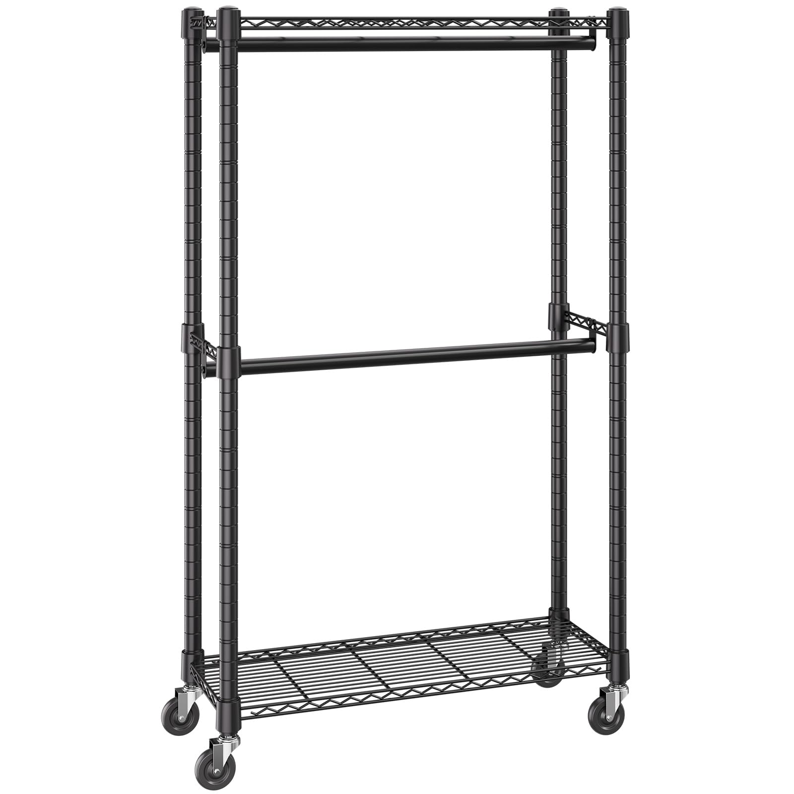 VEVOR Rollbarer Kleiderständer Garderobenständer 1 Kleiderstange, 2-lagig, 136 kg Belastbar Strapazierfähiger Rollbarer Kleiderständer für Schlafzimmer, Wäscheraum, Ankleidezimmer, Eingang usw.