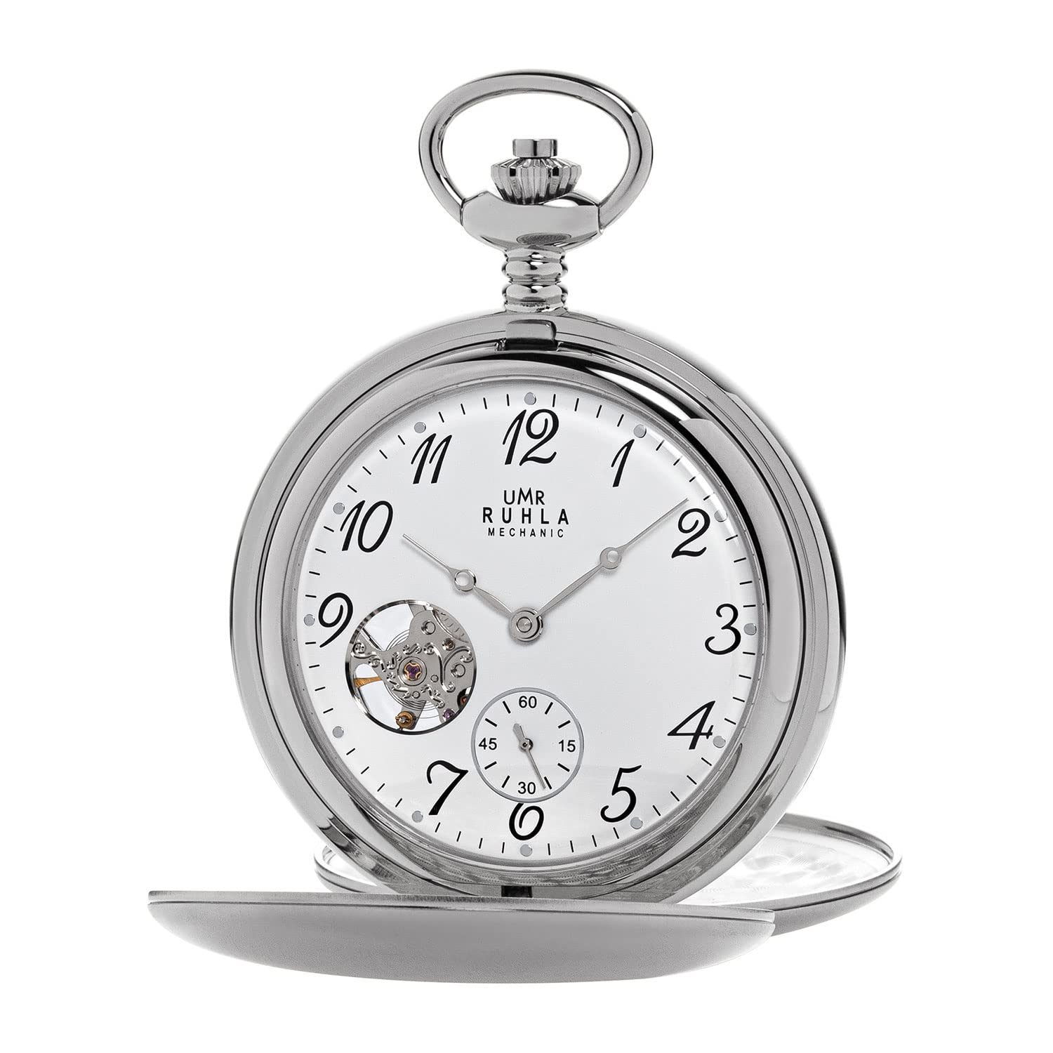 UMR RUHLA Taschenuhr Mechanic, Handaufzug, Edelstahlgehäuse, Silber, Sprungdeckel
