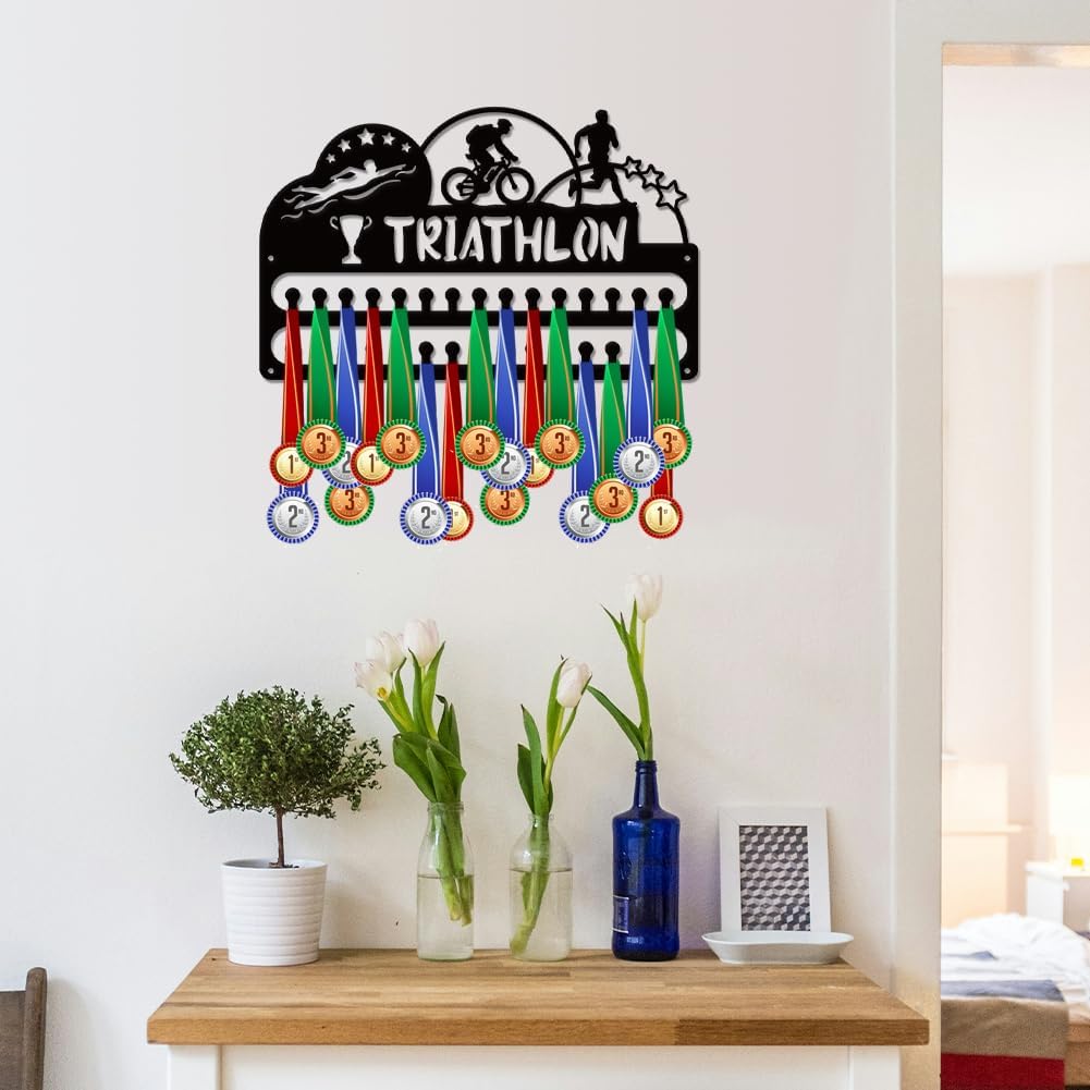 SUPERDANT Medal Hanger Display Sports Medal Holder Mountain Iron Medals Hanging with Hooks Matte Black Metal Belts Display Rack Organizer Race Ribbon Award Hanger Gifts for Athletes