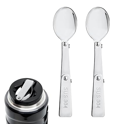 2pcs Folding Spoons for THERMOS FUNTAINER Food Jar 16 Oz, Spoon Replacement Staninless Steel Foldable Spoon Folding Metal Spoon Metal Serving Spoon Compatible with THERMOS FUNTAINER