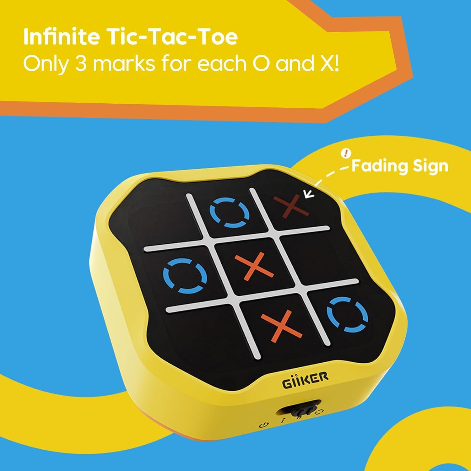 Giiker Tic TAC Toe Bolt Amarillo - Tres en Raya Electrónico 3 en 1 con Modo Batalla por Bluetooth - Juego de Mesa Portátil para Niños y Adultos - Juegos para Viajes - Regalos Niños 6 Años